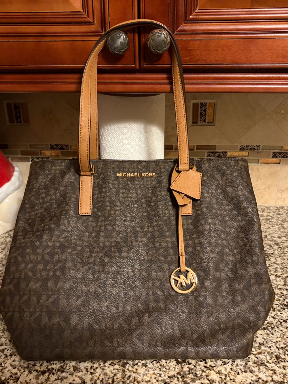 Michael Kors Brown Logo Messenger Bag with Tan Trim